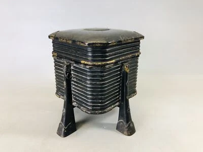 Y6773 HINA DOLL black lacquer small Hokai carved metal fittings Japan antique - Image 1 of 4