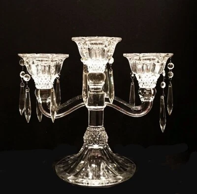 Elegant Crystal Candelabra. 3 arm with pendants. Hefty 7 pounds. Diamond pattern - Image 1 of 4