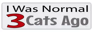 Bumper Sticker Decal - I Was Normal 3 Cats Ago - Crazy Cat Lady - Picture 1 of 1