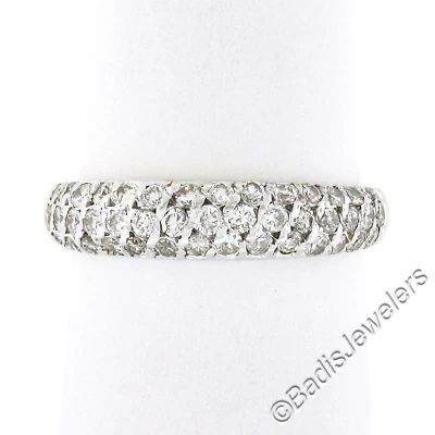 18K TT Gold 0.65ctw Round Pave 3 Row Diamond Domed Stackable Wedding Band Ring - Image 1 of 4