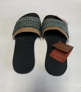 Women’s Havaianas Flip Flop Sandal Size 7/8W Black/Sky Blue. NWT. - Picture 1 of 2