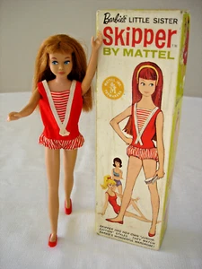Barbie's Little Sister SKIPPER Redhead Doll~Mattel 1963 ~ Stand, Swim Suit~0950 - Picture 1 of 13
