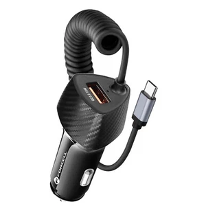 Chargeur Voiture USB 38W QC 3.0 + Câble USB-C PD Intégré Forcell Noir Carbone - Imagen 1 de 6