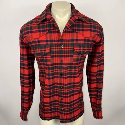 Vintage 70s Western Shirt Mens Rockabilly Cowboy Yoke Wool Plaid Tartan Large - Image 1 of 4