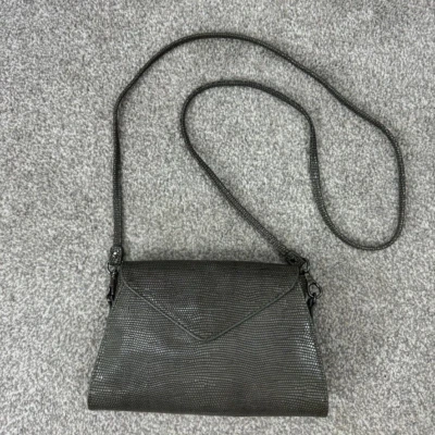 Badgley Mischka Crossbody Trapezoid Bag Embossed Charcoal Gray Detachable Strap - Image 1 of 4