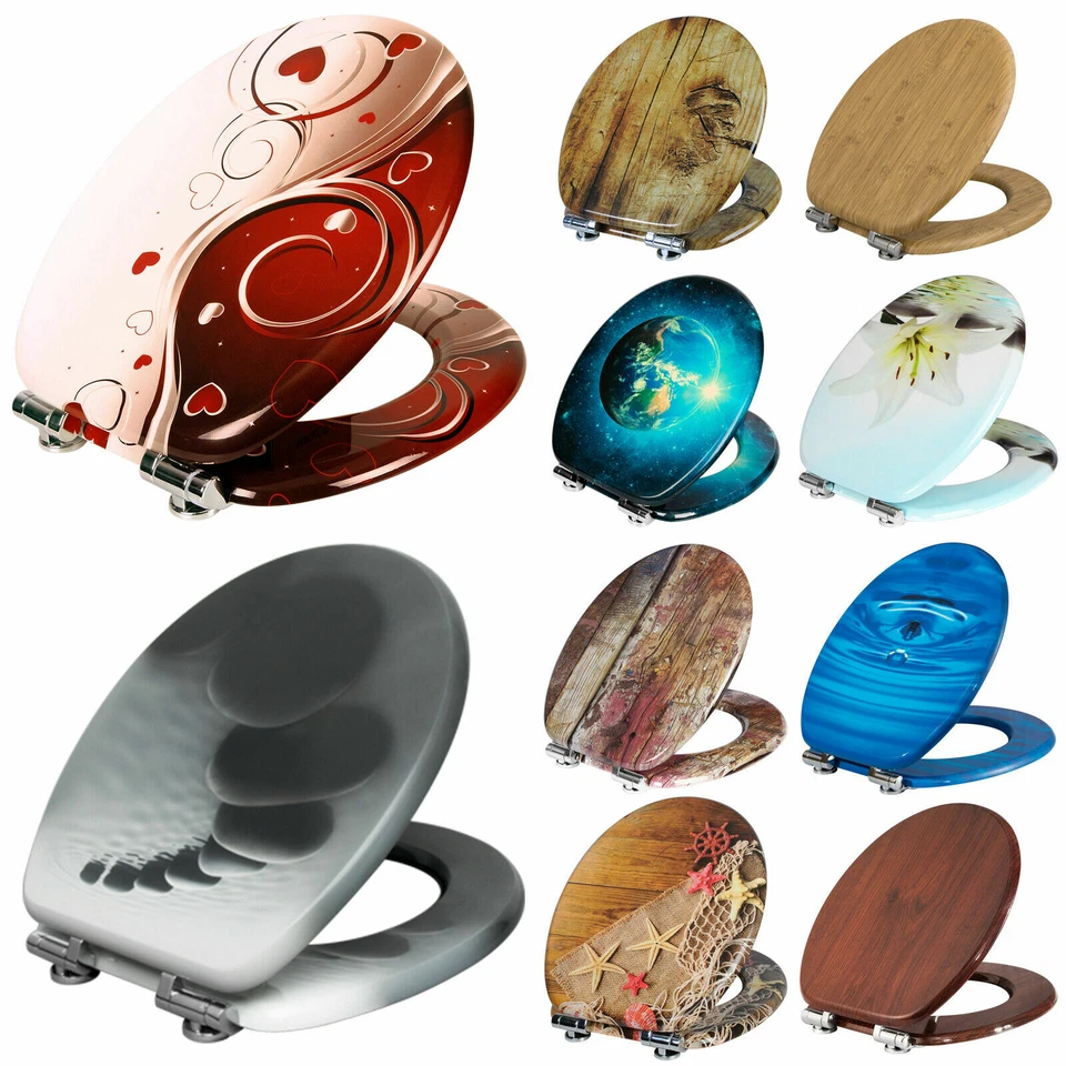 WC Sitz Toilettensitz Toilettendeckel MDF Absenkautomatik Klobrille Deckel e853 - Bild 1 von 1