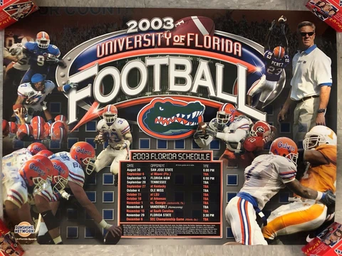 2003 FOOTBALL POSTER* UNIVERSITY OF FLORIDA GATORS SCHEDULE 28X20’’ PB3 D Cover