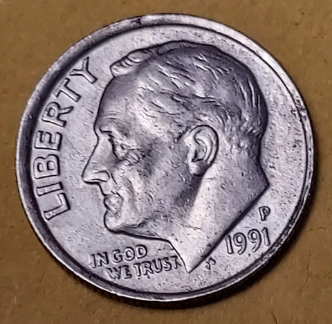 1991 P OFF CENTER ERROR DIME (718D) Cover