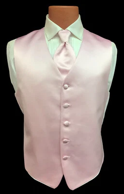 Chaleco Esmoquin Para Hombre Brandon Michael Rosa Claro Satinado con Corbata Larga Talla Mediana M Foto 1 de 4