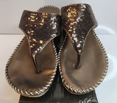 Firenze 棕色露趾懒人鞋闪亮 1219 欧码 39 美国 8.5 码凉鞋 — 第 1/4 张图片