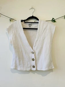 Rhythm Women’s Top Size 10 White Short Sleeves Button Up Cotton - Picture 1 of 8