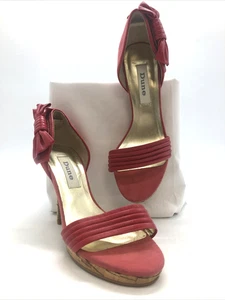 Dune "Maria" Coral Pleat Strap Bow Back Sandal, Cork Stiletto New Unworn UK4/E37 - Picture 1 of 13