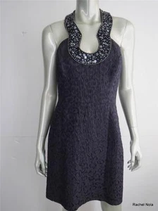 Vestido Formal de Lavandería Noche Talla 10 M Azul Cuentas Lentejuelas Halter Sin Mangas Mini - Imagen 1 de 10