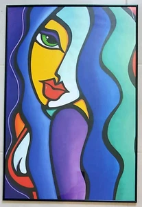 Abstrakte Pop Art große moderne Frau Gemälde groß 40" gerahmt riesige Leinwand $300 - Bild 1 von 4