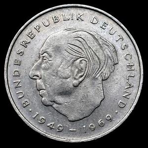 1972F Germany 2 Mark (1st President Theodor Heuss) Coin, kmA127 🇩🇪 💎 - Picture 1 of 5