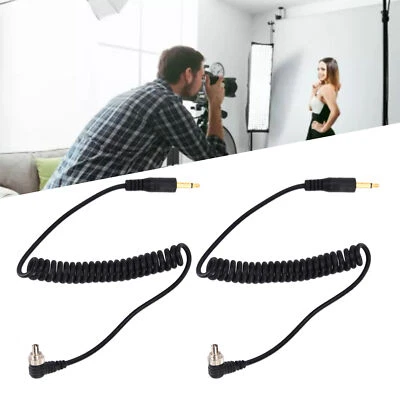 2 X Universal 3.5mm to Male Flash PC Sync Cable Camera Coiled Cord w/ Screw Lock - Image 1 of 4