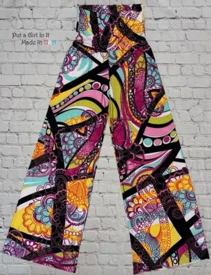 EE. UU. Nuevos PANTALONES JUP Para Mujer PANTALONES PLEGABLES ROSA FLOWER POWER BOHO CARIBEÑO PALAZZO S M Foto 1 de 2
