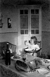 Bambini Sedia Haute Pranzo Tavola - Negativo Foto Antico An. 1950 - Picture 1 of 1