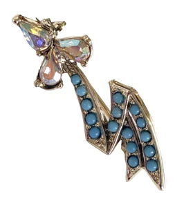 Vintage Shooting Star Borealis Turquoise Ballentine Gold Tone Pin 1.5" - Picture 1 of 3