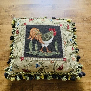 Wool Needlepoint Throw Pillow Sudi McCollum design Rooster Cushion 21x21 - Picture 1 of 5