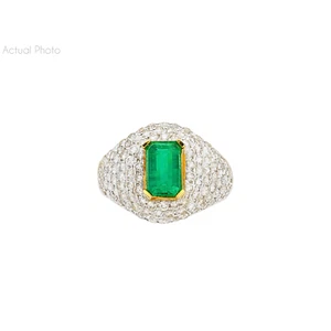 ASSAY 1.25 Carat Zambian Emerald and Diamond Pave Cluster Art Deco Ring 18K Gold - Picture 1 of 8