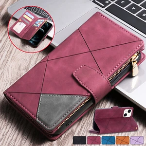 For iPhone 15 14 13 12 11Pro Max 8 7 XR XS Case Leather Wallet Flip Zipper Cover - Picture 1 of 52