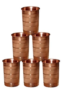 Simple Copper Drinking Serving Water Glasses Each 250ml Pack Of 6 u236 - Picture 1 of 6