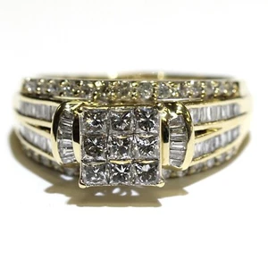 Anello di fidanzamento oro giallo 10 kt 1,79 ct principessa invisibile set diamanti 5,7 g 9,25 - Foto 1 di 9