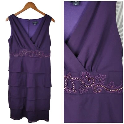 Vestido de Noche R&M Richards Talla 10 Madre Novia Novio Hasta la Rodilla Púrpura En Capas Foto 1 de 4