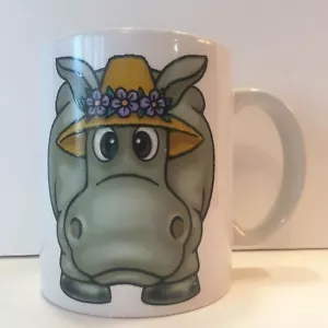 Artmark Grey Cow with Straw Hat Coffee Tea Mug Double Sided Up Close - Picture 1 of 4