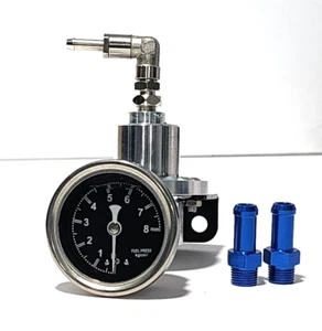 SILVER ADJUSTABLE FUEL REGULATOR & BLACK LIQUID FUEL GAUGE 0-100 PSI FOR HONDA - Picture 1 of 5