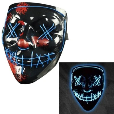 Halloween LED Glow Full Mask EL Wire Light Up The Purge Movie Rave Dance Party - Image 1 of 4