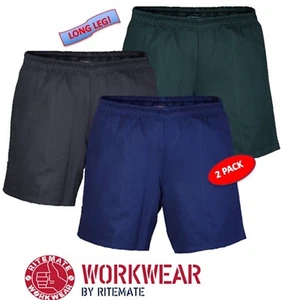 RITEMATE - 2 PACK -MENS ELASTIC WAIST DRILL 311GSM LONG LEG WORK SHORT -RM33EWLS - Picture 1 of 9