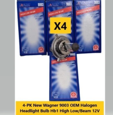 4 件装全新 Wagner 9003 原始设备制造商卤素车头灯灯泡 Hb1 高低光束 12V — 第 1/4 张图片