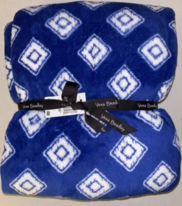NWT Vera Bradley Oversized Throw Royal Blue White Blanket Geo Fleece 94” X 66” - Picture 1 of 6