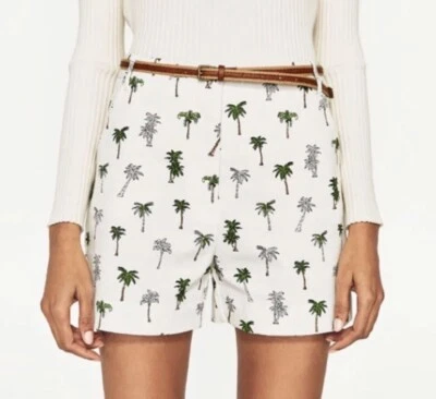 Pantalones Cortos Zara Tropical Palmera Cintura Alta Cinturón Talla Mediana  Foto 1 de 4