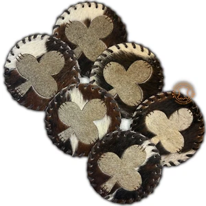 Clubs Cowhide Coaster Assorted - Size 4.5 Inches - Genuine Cowhide Coasters - Picture 1 of 6