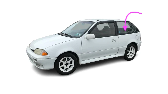 Compatível com: 1998-2000 Geo, Chevrolet Metro, Suzuki Swift Hatch quarto de vidro lateral esquerdo - Imagem 1 de 4