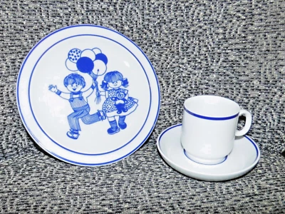 GRAZIELA spielende Kinder Geschirr 70er vintage Teller Tasse Thomas brigitte 80s - Bild 1 von 4