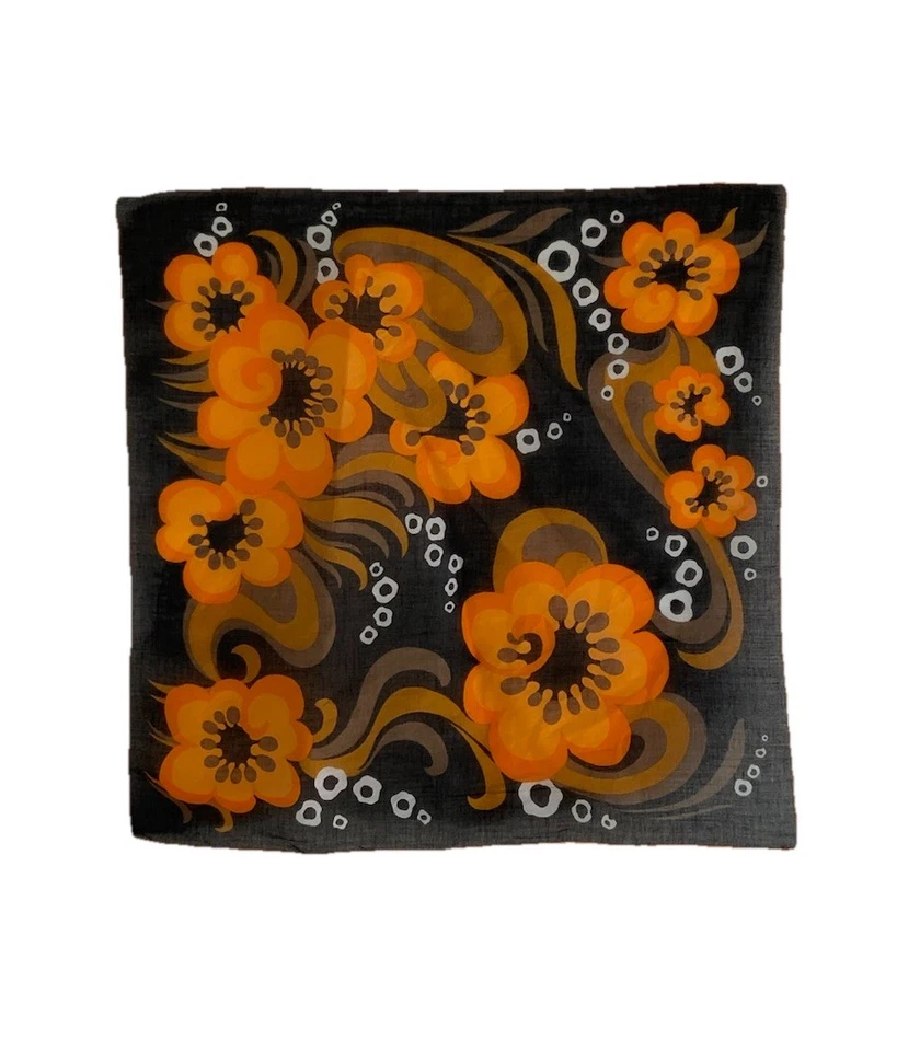"DELICADA bufanda de algodón negro sin marca para mujer con estampados de flores naranjas EC 19""/19""" Foto 1 de 3