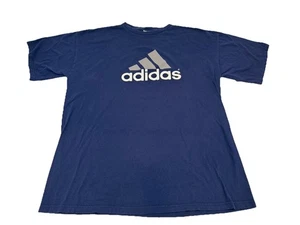 Vintage ADIDAS SOCCER T-Shirt Xl Blue Y2K 3 Stripes - Picture 1 of 12