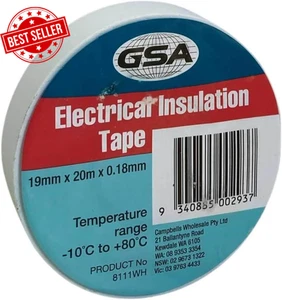 Electrical Insulation PVC Tape, White, 20 M X 19 Mm - Picture 1 of 12