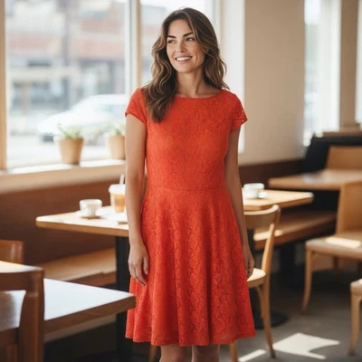 Vestido Black Label By Evan Picone Coral Manga Corta Elegante Ajuste y Acampanado Talla 14 Foto 1 de 4