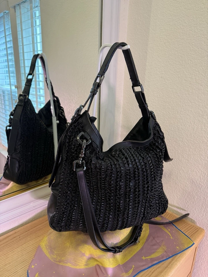 Burberry Black Ruched Ribbon Leather Westcott Shoulder Bag EUC - Image 1 of 4