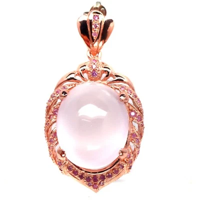 925 Silber 22 x 26 Mm. Rose Quarz & Rosa Saphir Gemacht IN Thailand Anhänger - Bild 1 von 4