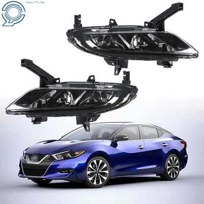 Fit For Nissan Maxima 2016-2019 Front Bumper Fog Light Lamps Assembly Kit Black Foto 1 de 4