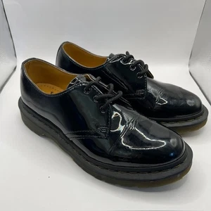 Dr Martens Air Wair Patent Leather Lace Up Oxford Womens 7 Black Chunky 10084 - Picture 1 of 8