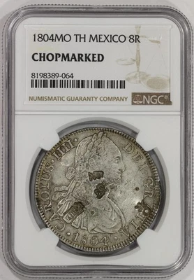 1804 Mo TH Mexico Silver 8 Reales NGC Chopmarked Charles IV - Image 1 of 4
