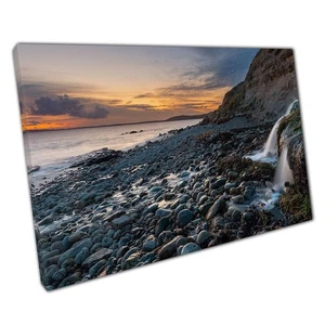 Long Exposure Seascape Sunset Canvas Print Rocky Weymouth Bay Dorset Wall Art - Picture 1 of 10