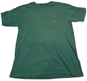 Polo Country Shirt Men Medium Ralph Lauren Pocket Green Tee T-shirt VTG 90s - Picture 1 of 11